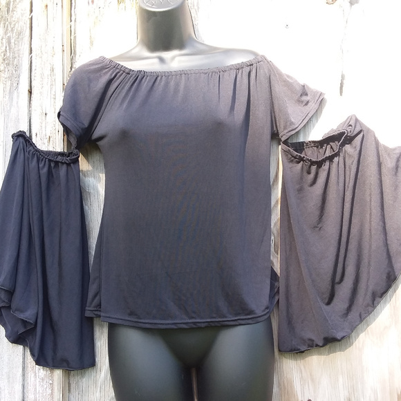 Oshington Tops - Black Split Sleev Off the Shoulder Top 3/$15